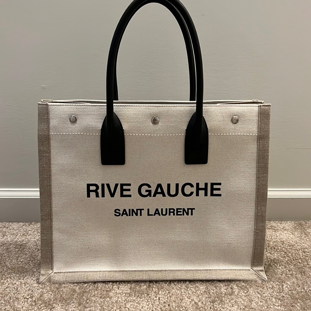 Saint Laurent Large Tote Bag in printed canvas and leather